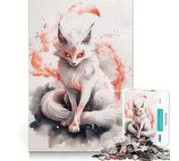 Puzzle Renard Blanc aux Yeux Rouges 1000 Pièces Découpe Laser pour Un Assemblage Parfait Activité de Partage en Famille (50x75cm)