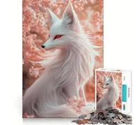 Puzzle Renard Blanc aux Yeux Rouges 1000 Pièces Jeu de Construction Concentration Assemblage Sécurisé Jeu de Loisirs d'Intérieur pour Les Fêtes (50x75cm)