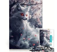 Puzzle Renard Blanc aux Yeux Rouges pour Adolescents 1000 Pièces Stimulant l'esprit Amusant Découpe Nette Pièces Robustes Activité de Réunion Réconfortante (50x75cm)