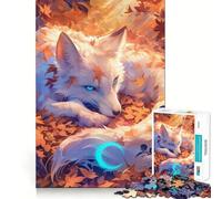 Puzzle Renard Blanc dans Les Feuilles d'automne 1000 Pièces Jeu de Mémoire Bords Lisses Emboîtement Parfait Une activité ludique pour occuper Les Heures Creuses (38x26cm)