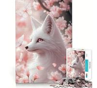 Puzzle Renard Blanc dans Les Fleurs de Cerisier 1000 Pièces Entraînement Cérébral Amusant Découpe Claire Composants Robustes Divertissement Captivant pour des Moments Confortables à la Maison