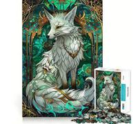 Puzzle Renard Blanc dans Vitrail pour Adultes 1000 Pièces Jeu de Réflexion Stimulant Structure à Emboîtement Précise Facile à Apprendre Plaisir en Famille (38x26cm)