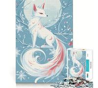 Puzzle Renard Blanc en Hiver 1000 Pièces à Reconstituer Amusant Jeu sans Bavures Pièces Nettement Découpées Jeu Portable et Pratique pour Les Voyages (38x26cm)