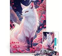 Puzzle Renard Blanc et Fleurs de Cerisier 1000 Pièces Jeu de Réflexion Assemblage Stable Pièces Qui Ne Dérivent Pas de Déplacement Passe-Temps Agréable pour Les Longs Week-Ends (50x75cm)