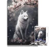 Puzzle Renard Blanc et Fleurs de Cerisier pour Adultes - 1000 Pièces - Activité Ludique et Interactive - Cadeau Souvenir et Touchant - Dimensions 38x52cm