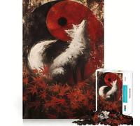Puzzle Renard Blanc et Yin Yang pour Adultes,1000 pièces,Jeu de mémoire et de réflexion,découpe Laser pour Un Assemblage Parfait,Cadeau Unique pour soulager Le Stress (38x26cm)