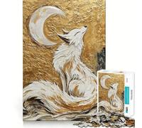 Puzzle Renard Blanc sous Croissant de Lune 1000 Pièces Jeu de Réflexion Stimulant Fixation Solide Défi Cérébral Interactif pour la Maison (38x52cm)