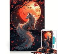 Puzzle Renard Blanc sous la Lune de Sang pour Adolescents 1000 Pièces Jeu Stimulant l'esprit Assemblage Solide et Sécurisé Activité de Partage en Famille (50x75cm)