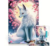 Puzzle Renard Blanc sous Les Cerisiers en Fleurs 1000 Pièces Jeu Cognitif Amusant Découpe de Haute Précision Cadeau Unique Anti-Stress (38x52cm)
