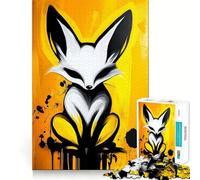 Puzzle Renard Blanc sur Fond Jaune 1000 Pièces pour Adolescents Stimule l'esprit Amusant Découpe Nette Pièces Robustes Activité de Réunion Réconfortante (50x75cm)