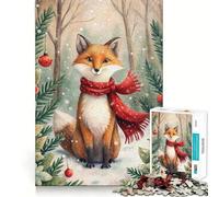 Puzzle Renard d'hiver avec écharpe et Ornements pour Adultes,1000 pièces,Jeu de réflexion,découpe de précision,Bords Lisses,défi Amusant pour Passer Le Temps (38x26cm)