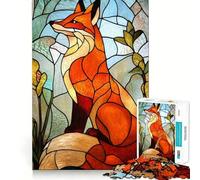 Puzzle Renard en Vitrail 1000 Pièces pour Adolescents Jeu de Logique Passe-Temps à la Maison Découpe Précise Cadeau de Fête 38x52cm
