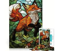 Puzzle Renard en Vitrail 1000 Pièces pour Adultes Stimulation de la Mémoire Moment de détente Assemblage d'image Belle Œuvre 38x52cm