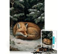 Puzzle Renard endormi dans la forêt d'hiver pour Adultes, 1000 pièces, renforce la mémoire, soulage Le Stress, Bords Lisses, 38x52cm