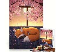 Puzzle Renard endormi sous Les cerisiers en Fleurs 1000 pièces pour Adolescents Jeu de logique et de Relaxation Objet de Collection Haut de Gamme 50x75cm