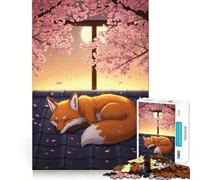 Puzzle Renard endormi sous Les cerisiers en Fleurs 1000 pièces pour Adolescents Jeu de logique et de Relaxation Objet de Collection Haut de Gamme 50x75cm