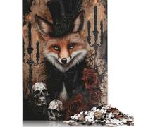 Puzzle Renard Gothique en Chapeau Haut de Forme avec Roses et crânes 1000 pièces pour Adultes et Adolescents à partir de 12 Ans Cadeaux de Noël 1000 pièces (75 x 50 cm)