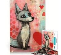 Puzzle Renard Gris Amoureux pour la Saint-Valentin,1000 Pièces,Jeu Développant l'esprit,Taille Uniforme,Pièces Précises,Activité Amusante en Famille Le Soir (38x52cm)
