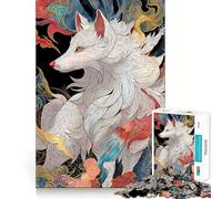 Puzzle Renard Kitsune Blanc Japonais pour Adolescents 1000 Pièces Jeu Stimulant l'esprit Assemblage Solide et Sécurisé Activité de Partage en Famille (38x52cm)