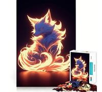 Puzzle Renard Kitsune de Feu Néon 1000 Pièces pour Adultes Améliore la Mémoire Moment de Paix Bordure Fine Cadeau de Noël (38x52cm)