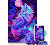 Puzzle Renard Kitsune Néon dans Les Nuages 1000 Pièces pour Adultes Jeu de Logique Solide et Apaisant Bords Transparents Cadeau Artistique (38x52cm)