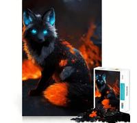 Puzzle Renard Mystique avec Feu et Glace 1000 Pièces pour Adultes Jeu de Logique et de Détente Bords Lisse Cadeau Spécial (38x52cm)