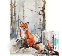 Puzzle Renard Roux dans la Forêt d'hiver pour Adultes 1000 Pièces Jeu de Réflexion Passe-Temps Calme Assemblage d'image Joli Cadeau (38x26cm)
