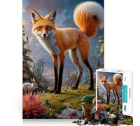 Puzzle Renard Safari Surréaliste pour Adultes 1000 Pièces Jeu de Défi Cérébral Apaisement Pièce de Collection Art Découpée 50x75cm
