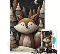 Puzzle Renard Souriant dans la Forêt d'hiver pour Adolescents 1000 Pièces Jeu de Logique Mentale Anti-Stress Découpe Ferme Cadeau de Noël 50x75cm
