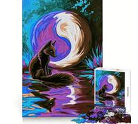 Puzzle Renard Violet et Lune Yin Yang 1000 Pièces pour Adultes Jeu de Concentration et de Réflexion Loisirs à Domicile Bord Fin Cadeau de Noël (38x26cm)
