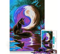 Puzzle Renard Violet et Lune Yin Yang pour Adultes 1000 Pièces Jeu d'entraînement cérébral Atelier de détente et de création Artistique Cadeau de Noël (50x75cm)