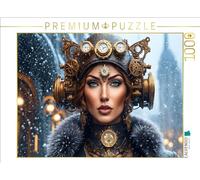 Puzzle · Reporter avec Casquette de réception d'ondes Radio dans Une | tempête de neige · Steampunk · l'homme et la machine · 1000 pièces · Format assemblé 64 × 48 cm · CALVENDO Puzzle