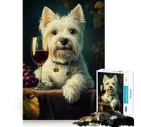Puzzle représentant Un Westie Blanc dégustant du vin Jeu de mémorisation mentale de 1000 pièces Découpage de Haute précision Activité Manuelle Interactive Défi cérébral pour la Maison (38x26cm)