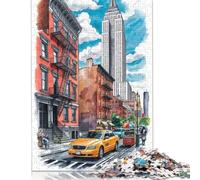 Puzzle représentant Une Rue de New York avec l'empire State Building, pour Plateau de Puzzle en Bois pour Adultes. 500 pièces (52 x 38 cm).