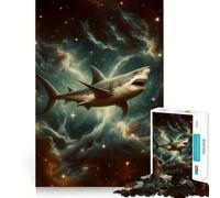 Puzzle Requin dans l'espace pour Adolescents 1000 Pièces Jeu de Logique Amusant en Intérieur Bords Précis Pièce de Collection Art 38x26cm
