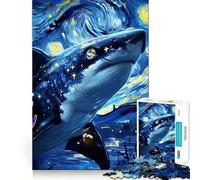 Puzzle Requin Nuit Étoilée pour Adultes 1000 Pièces Pure Logic Jeu Anti-Stress Découpe Précise Cadeau de Père Noël 50x75cm