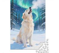 Puzzle Retriever Golden 1000 Pieces pour Adultes,Scène neigeuse d'hiver Un Jeu De Dexérité Très Difficile Puzzle en Bois Jeu ÉduChatif Et Stimulant l'art De La Décoration Moderne 1000pcs (75x50cm)