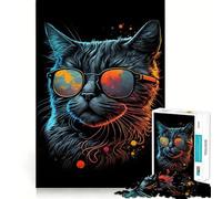 Puzzle rétro Chat à Lunettes 1000 pièces pour Adolescents Jeu de logique et de détente Découpe précise (38x52cm)