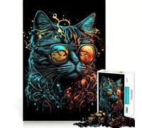 Puzzle rétro Chat à Lunettes 1000 pièces pour Adolescents Jeu de logique Stimulant Détente mentale Bords Nets Cadeau élégant (38x52cm)