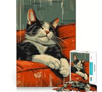 Puzzle rétro Chat Smoking endormi de 1000 pièces pour Adolescents, Jeu intellectuel, détente mentale, découpe de qualité, Cadeau de Noël (38x52cm)