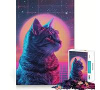 Puzzle rétro Chat sous néon pour Adultes, 1000 pièces, améliore la mémoire, détend l'esprit, pièce de Collection Sharp Edge (50x75cm)