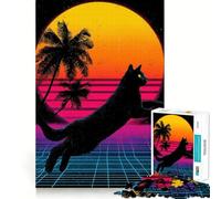 Puzzle rétro Chat synthwave 1000 pièces pour Adolescents, Jeu de logique et de réflexion, détente et Divertissement, découpe précise, (38x26cm)