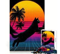Puzzle rétro Chat synthwave 1000 pièces pour Adolescents, Jeu de logique et de réflexion, détente et Divertissement, découpe précise, (38x26cm)