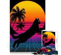 Puzzle rétro Chat synthwave 1000 pièces pour Adolescents Stimule la mémoire, détente et Divertissement Découpe Premium, Cadeau élégant (38x52cm)