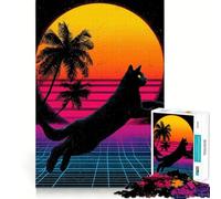 Puzzle rétro Chat synthwave Difficile de 1000 pièces pour Adultes, Jeu de logique Fine, Calme et Amusant, Bords Nets, Cadeau attentionné (50x75cm)