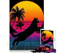 Puzzle rétro Chat synthwave Difficile de 1000 pièces pour Adultes, Jeu de logique Fine, Calme et Amusant, Bords Nets, Cadeau attentionné (50x75cm)
