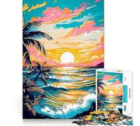 Puzzle rétro Coucher de Soleil sur la Plage 1000 pièces pour Adolescents Jeu de logique et de réflexion Découpe précise (38x26cm)