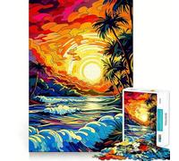 Puzzle rétro Coucher de Soleil sur la Plage, 1000 pièces, pour Adultes développez Votre mémoire, apaisez Votre Esprit, Assemblage créatif, (38x26cm)