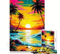 Puzzle rétro Coucher de Soleil sur la Plage, 1000 pièces, pour Adultes développez Votre mémoire, apaisez Votre Esprit, Assemblage créatif, (38x26cm)
