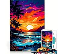 Puzzle rétro Coucher de Soleil sur la Plage pour Adultes, 1000 pièces, Jeu de réflexion, Anti-anxiété, Objet de Collection aux découpes soignées (50x75cm)